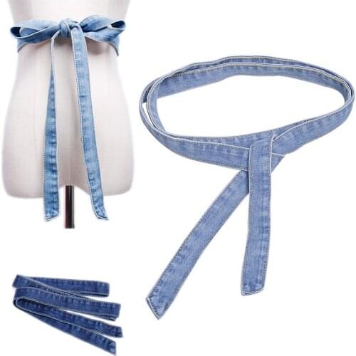 Cowboy Bow knot Waistband Long Denim Belt Personality Women New Fashion All-match Women Belt Blue Denim Long Wide Belt 200cm