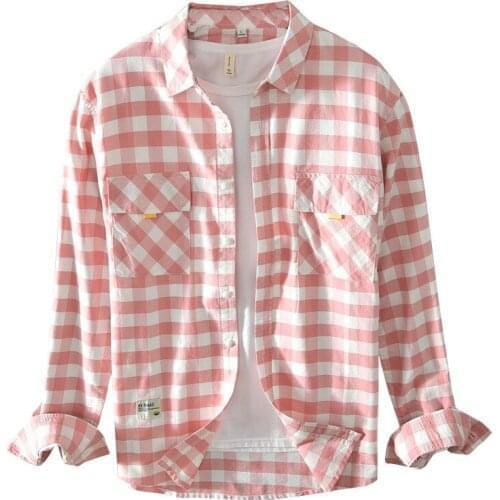 Autumn New Mens Casual Long Sleeve Shirt Plaid Mens Shirts Fashion Clothing Cotton Shirt