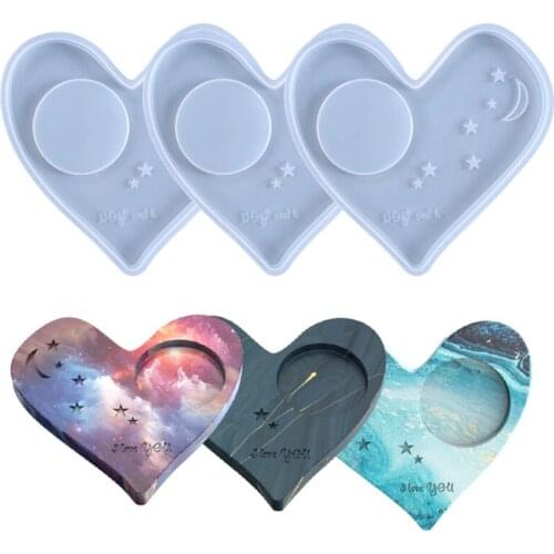 Love Heart Star Coaster Epoxy Resin Mold Candlestick Pad Mat Tray Silicone Mould N0HE