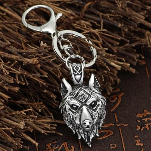 Nordic Viking Geri and Freki Wolf Rune Keychain