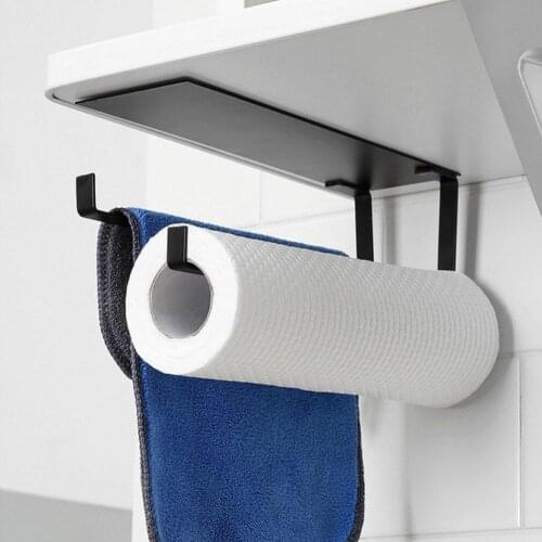 Steel Non-perforated Toilet Roll Holder Kitchen Paper Towel Cling Film Storage Rack