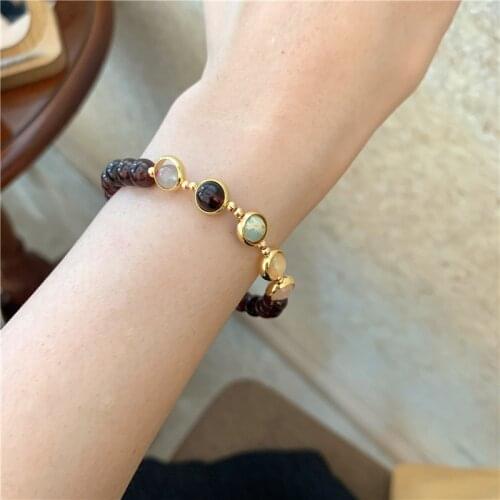 U-Magical Bohemian Natural Circle Pomegranate Stone Charm Bracelet for Women Multicolor Beaded Metallic Bracelet Jewellery