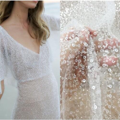 1 Yard High End 3D beaeded bridal couture lace fabric with sequins, 3d flower embroidered lace fabric by yard