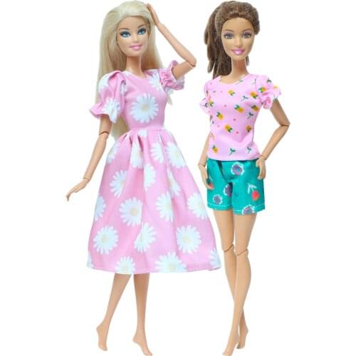 High Quality Doll Outfit Spring Flower Dating Wear Pink Dress Mini Blouse Short Pants Clothes for Barbie Doll Accessories Toy