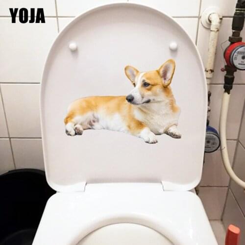 YOJA 22.3×16.1CM Cute Shiba Inu Fashion WC Toilet Cover Stickers Personality Home Wall Decor T1-2384