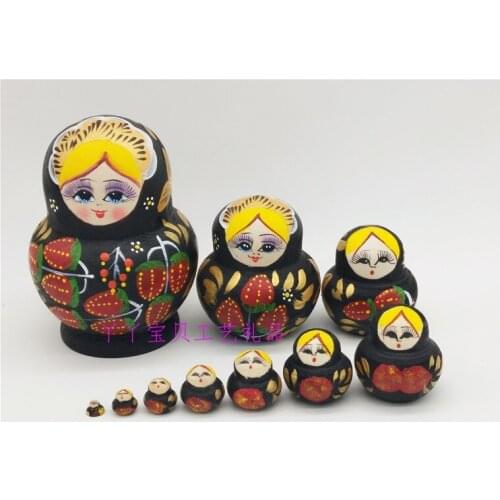 10pcs/set Strawberry Printed Wooden Babushka Russian Nesting Dolls Matryoshka Toy Home Room Coffee Shop Decor Ornament Toys