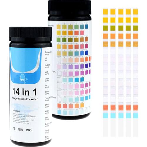 100 Strips/Bottle 14-in-1 Drinking Water Test Strip PH Bromine Nitrate Water Quality Test For Aquarium Fish Tank Pool Test Strip