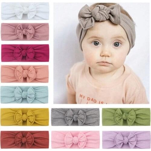 12 Colors Baby Bow Nylon Headband For Girls Spring 2020 Kids Soft Elastic Round Head Wrap Newborn Bow Hairband Hair Accessories
