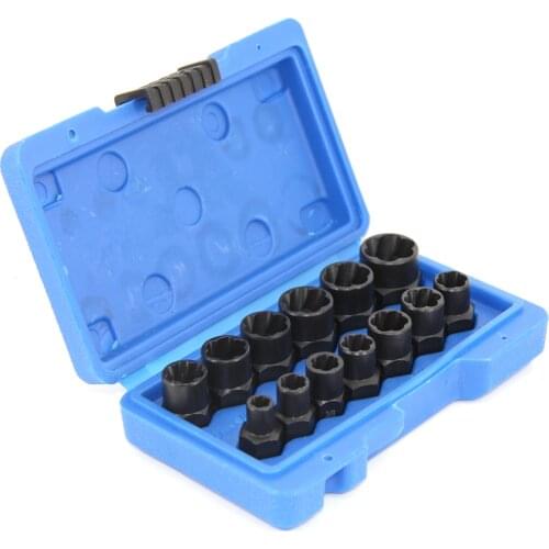 13Pcs 3/8in. Drive Twist Socket Set Wheel Lock Nut Remover High Bolt Nut Extractor Set 6-19mm With Blue Toolbox