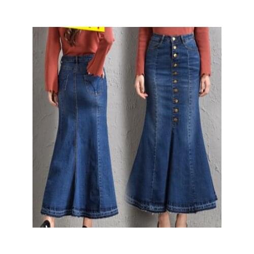 7XL 8XL Autumn New Women Denim Skirt High Waist Sexy Ruffles Slim Woman Skirt Plus Size Long Casual jean Skirts JR34