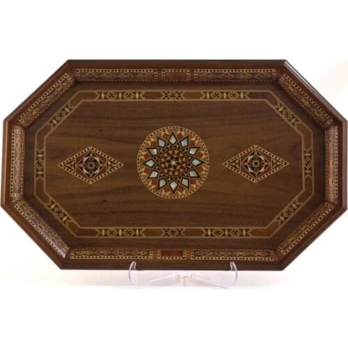 Large Size Tea and Coffee Serving Tray Decorative Wood, Handmade Rustic Kitchen Decor, Handleless - Ancient Motifs