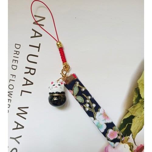1pc Fortune Cat omamori Bell Sakura Dangle keychains Ribbon Tassel Charming keychain Pendants