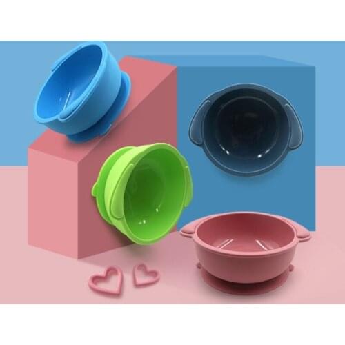Korean Lovely Pure Color New Childrens Silicone Suction Cup Cartoon Silicone Bowl Infant Complementary Food Training Bowl