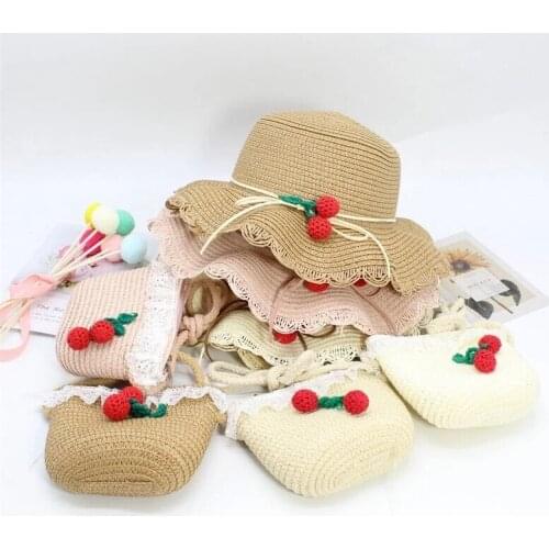 2021 Summer Baby Flower Breathable Hat Straw Hat With Handbag Bags Kids Hat Boy Girls Sun Visor UV protection panama Hat gorras