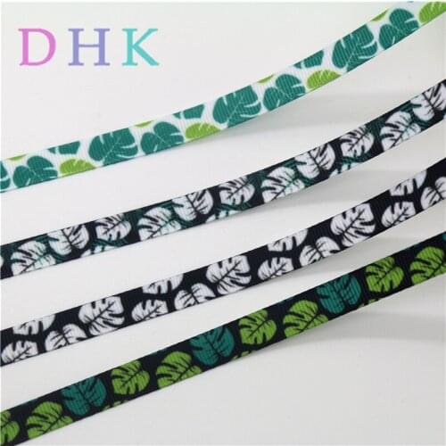 DHK 3/8'' 5yards Free shipping leaf Printed Grosgrain Ribbon Accessory hairbow headwear DIY decoration OEM 9mm E1673