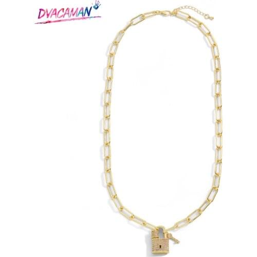 Dvacaman Punk Zinc Alloy Chain Necklace for Women 2020 New Fashion Copper Inlaid Zircon Padlock Pendant Necklace Gothic Jewelry