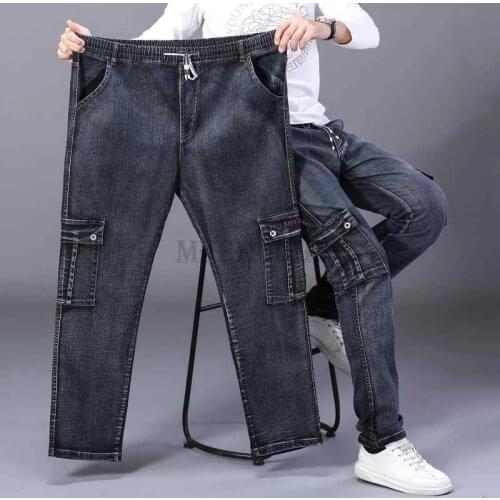 7XL 8XL Men Jeans Pencil Pants Trousers Scratched Large Size Big 9XL 10XL Winter autumn Classic Loose 48 50 Black Casual Jeans