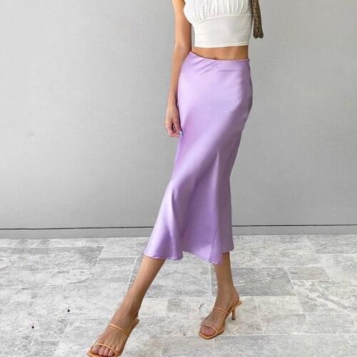 Foridol purple satin midi skirt high waist casual skirts womens autumn winter bottoms elegant office lady skirt 2020