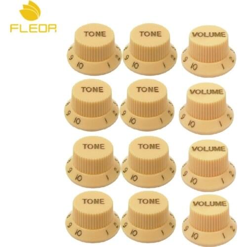 FLEOR 12pcs Yellow 8 Tone 4 Volume Knobs Guitar Speed Control Knobs for ST Style Guitar Parts