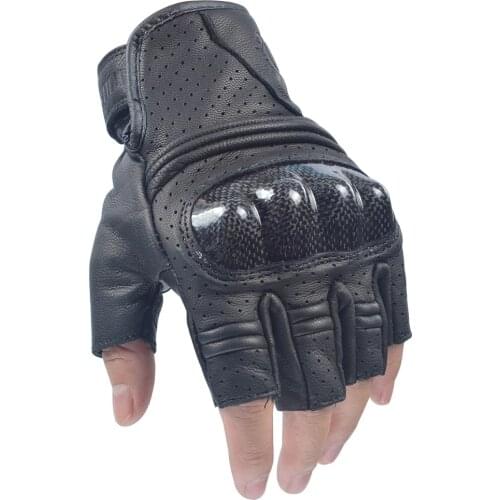 Willbros Half Finger Leather Gloves Motocross Motorbike Scooter Street Moto Guantes MX Dirt Bike Riding Mens Black Luvas