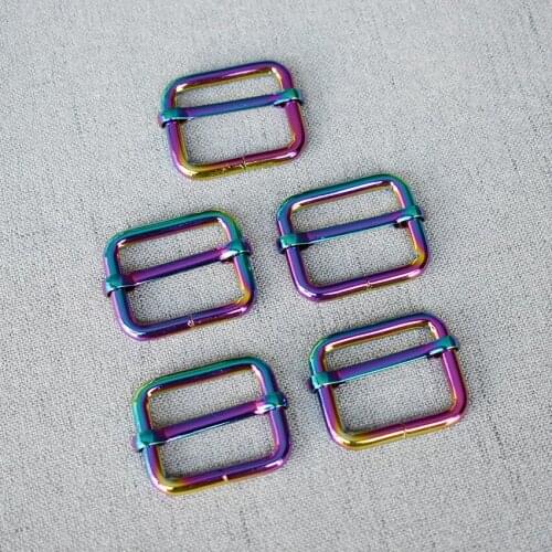 Colourful 20 pieces 25mm Metal Heavy Duty Adjust Tri-glide Pin Buckle Slider Loop Thickness Shoulder Leather Bag Strap Belt Web