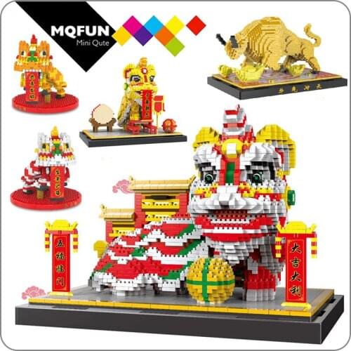 DR.STAR Mini blocks China Spring Festival Lion Head cow Building Toy Educational Intelligence Brick Children Happy New year Gift