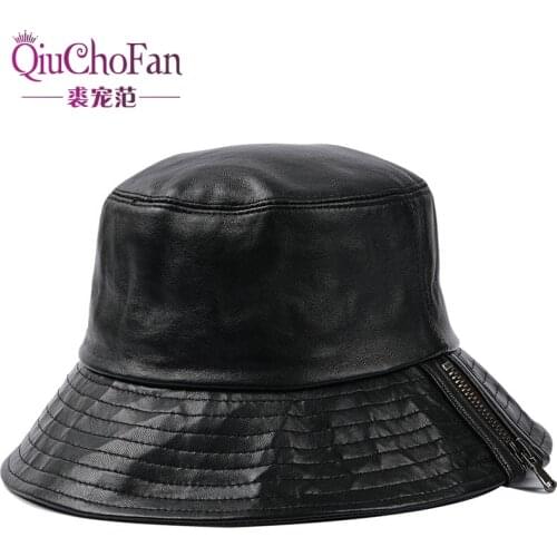 Fashion Bucket Hat Leather Fishing Cap Soild Foldable Hiking Hat Hip-Hop Street Waterproof Panama for Women and Men