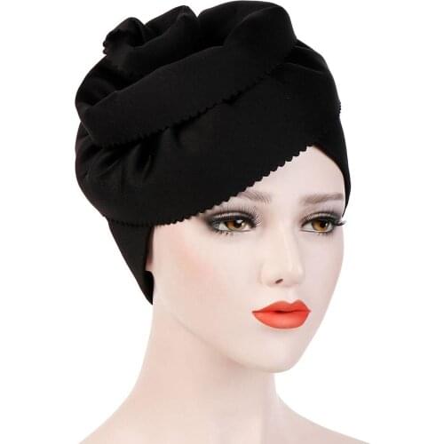 Muslim Womens Side Floral Turban Hat Solid Color Chemo Cap Bandana Headwrap new