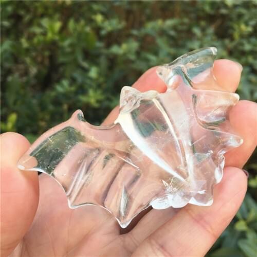 Natural Clear Quartz Crystal Bat Skull Hand Carved And Polished Rare Gemstone Home Decoration Collection