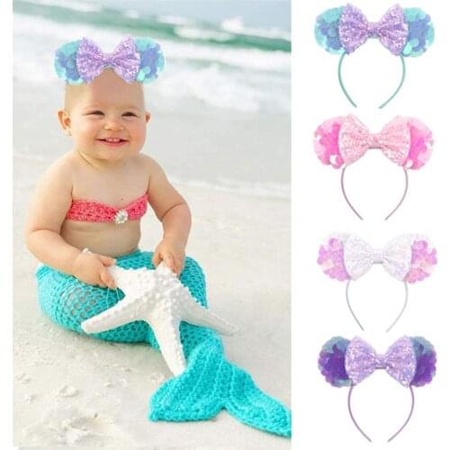 2021 New Baby Hair Bow Glitter Sequins Mickey Mouse Ears Bow Hairband Girls Headband Children Party Cosplay DIY Hair Accessories