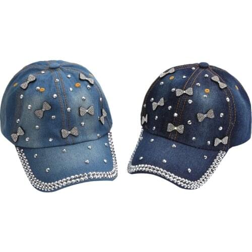 New High Quality Womens Hat Cap Baseball Denim Rhinestone Caps Cotton Snapback Women Men Adult Sun Hats Adjustable