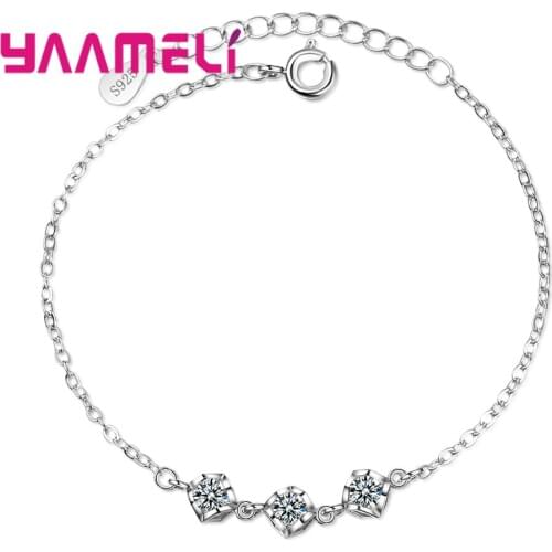 New Arrival Women Girls Fashion Square Cubic Zirconia Bracelet 925 Sterling Silver Geometric Big Clear Stone Pendant Bracelet