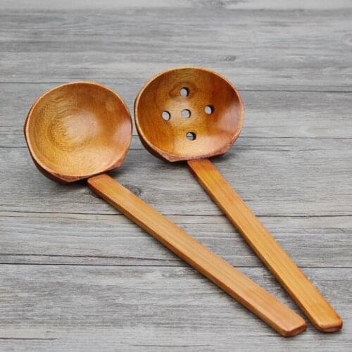 New Japanese Ramen Wooden Long Handle Colander Hot Pot Spoon Tableware Soup Spoon LX4932