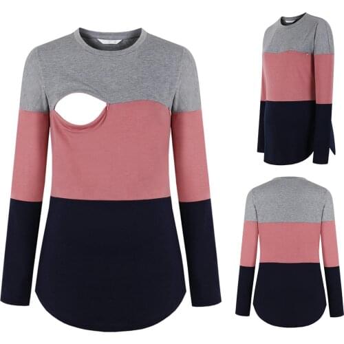 Breastfeeding Nursing Clothes For Women Maternity Nursing Clothes Patchwork Long Sleeve Breastfeeding Tops Polera De Lactancia