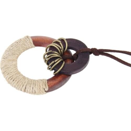 Sweater Necklace With Solid Wooden Circle Pendant Necklaces Gifts