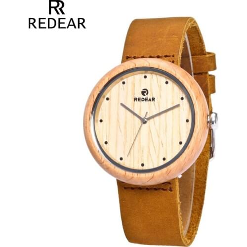REDEAR Beech Wood Man Women Watch Luxury Sports Quartz Wristwatch Genuine Leather Watch Strap 2019 Luxury Brand Deluxe Gifts