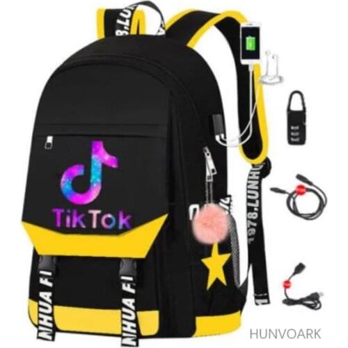 Tik Tok Backpack Women Men School Bags for Teenage Boys USB Charge Back Pack Large Capacity Tik Tok Teen Bagpack