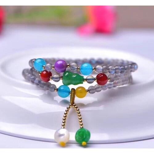 JoursNeige Grey Moonstone Natural Stone Bracelets Beads Moonstone Stone With Charm Bracelets for Women Girl Bracelet Jewelry