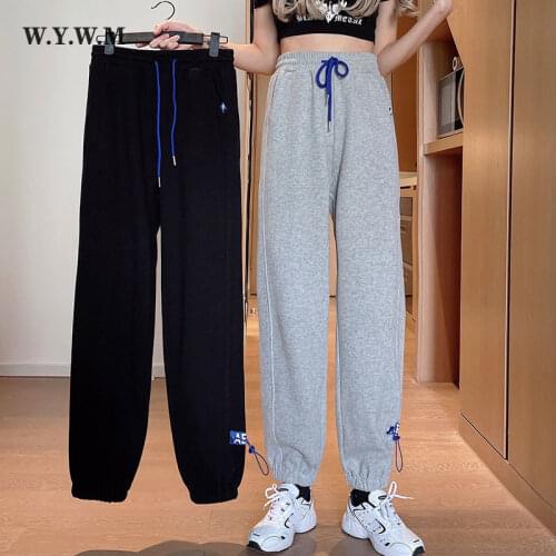 WYWM Fashion Korean Women Drawstring Sweatpants Streetwear Casual Women Bottoms Pants Plus Size Loose Panelled Female Trousers