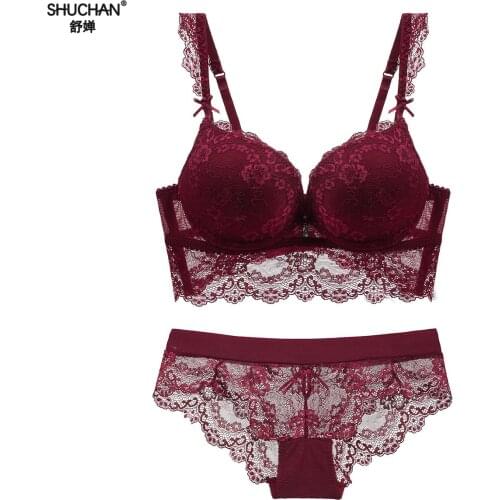 SHUCHAN Underwear female sexy lace adjustable bra set plus size push up bra set lady bra set Lace brief sets Lolita Style 1510