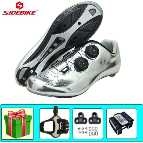 SIDEBIKE Carbon Fiber Road Cycling Shoes Ultra-light Breathable Racing Bicycle Sneakers Bicicleta Triatlon Road Bike Flat Shoes