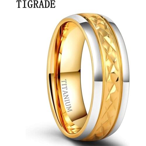 TIGRADE 7mm Gold Color Titanium Ring For Male and Female Wedding Luxury Two Tone Dome Polished Band Comfort Fit for Men Women