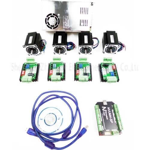 Top grademach3 CNC USB 4 Axis Kit4pcs TB6600 driver USB stepper motor controller card 100KHz 4pcs nema23 270oz-in motorpower