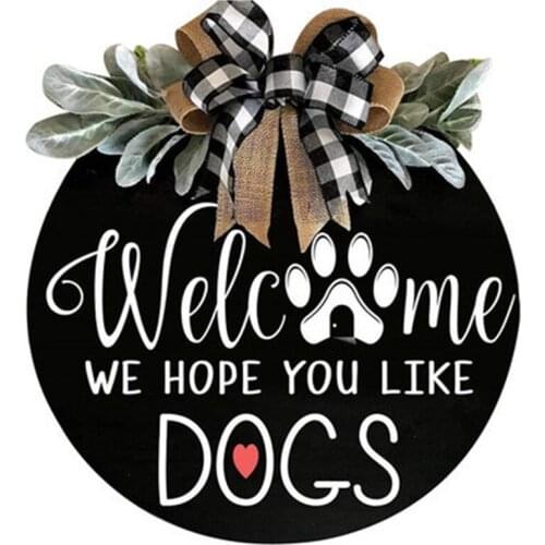 Welcome Sign Hanging Wreath For Front Door,Round Wreath 16 Inch For Outdoor Vertical Sign&Home Decoration