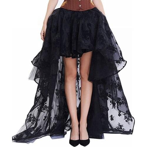 Vintage Lace Asymmetry Long Skirts Women High Waist Midi Gothic Elegent Skirt 2019 Autumn Summer Party Skirts Faldas Saia