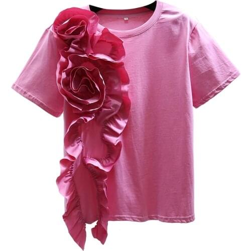 Three-Dimensional Flower T-shirt Woman 2021 Summer Korean Style Loose Personality Ruffled Top Shirt Camisetas De Mujer