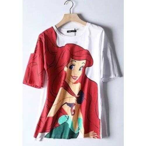 Disney Cartoon Princess Shirts for Women Print Round Neck Short-sleeved Women Fashion Clothing Graphic T-Shirts Harajuku Kawaii