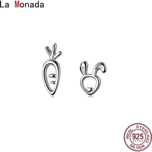 La Monada Women Stud Earrings Korean 925 Sterling Silver Earrings For Women Jewelry Asymmetrical Rabbit Carrot Womens Earrings