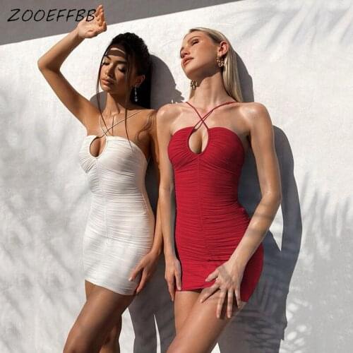 ZOOEFFBB Y2k Ruched Bandage Mini Dress Women Sexy Halter Backless Clothes Birthday Club Party Outfits Festival Evening Dresses
