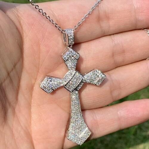 Hip Hop Stunning New Arrival Top Selling Luxury Jewelry 925 Sterling Silver Pave White 5A CZ Party Cross Pendant Women Necklace